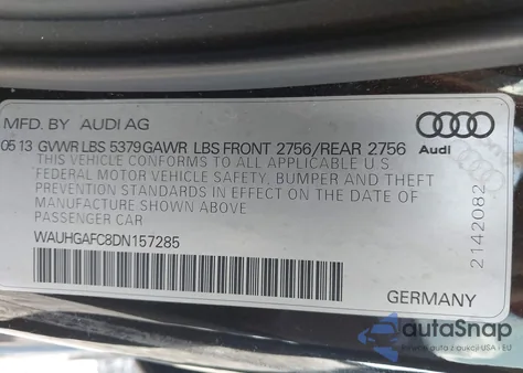 2013 Audi A6 3.0T Premium from USA, damaged, VIN WAUHGAFC8DN157285